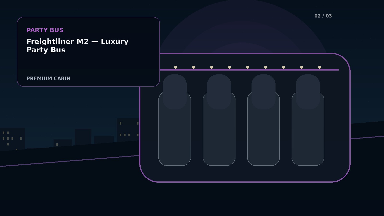 Freightliner M2 — Luxury Party Bus premium cabin